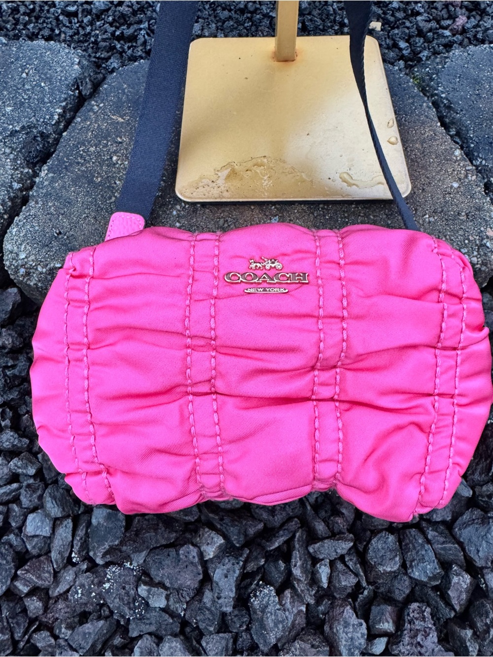 Coach C4094 2021 Hot Pink Ruched Nylon Leather Backpack + Pouch - Picture 3 of 14